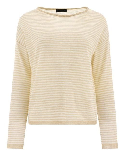 Roberto Collina Natural Stripe Detailed Long Sleeved Sweater