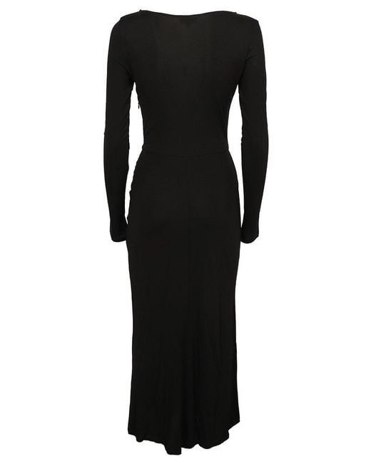 Staud Black Long-Sleeved Draped Midi Dress