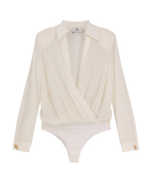 Elisabetta Franchi White Shirt With Shoulder Pads And Body Detail
