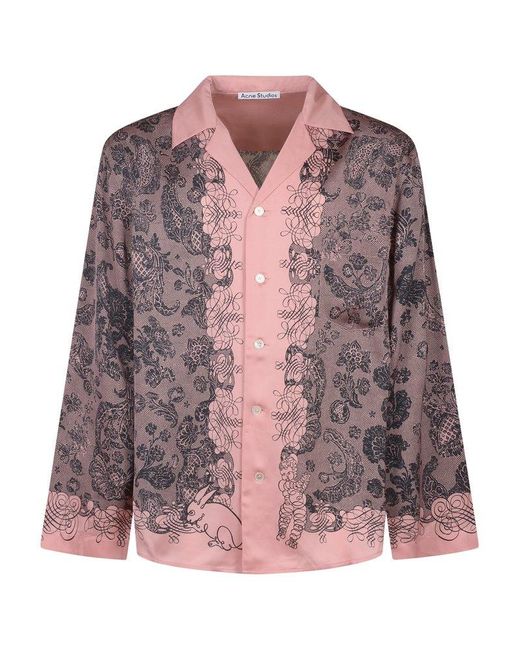 Acne Pink Floral Printed Long-sleeved Shirt for men