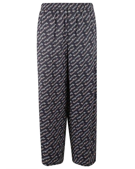 KENZO Gray Allover Logo Printed Wide-leg Trousers
