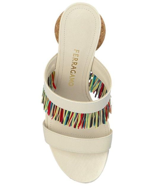 Ferragamo White Fringed Slip-On Sandals