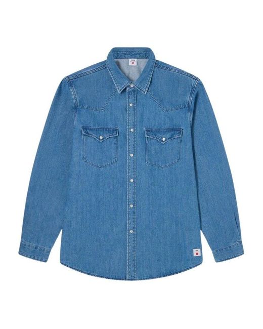 Edwin Blue Snap Button Shirt for men