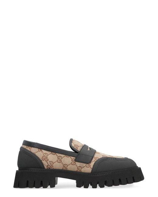 Gucci GG Canvas & Leather Loafer in Black | Lyst