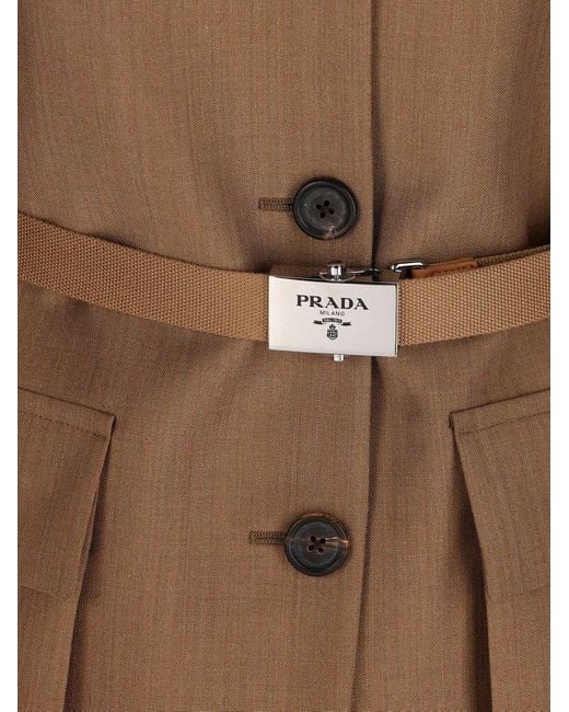 Prada Brown Button-up Belted Jacket