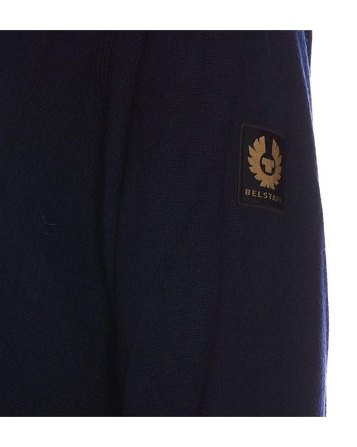 Belstaff Blue Logo-patch Crewneck Knitted Jumper for men