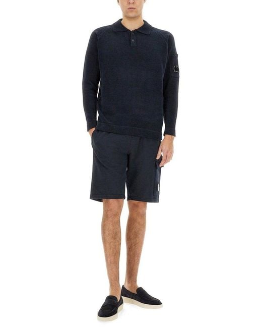 C P Company Blue Cotton Bermuda Shorts for men