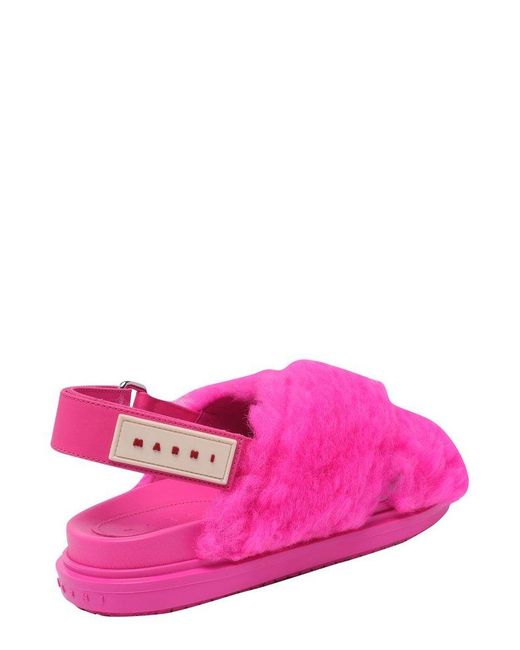 Marni Pink Logo-patch Shearling Sandals