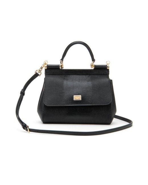 Dolce & Gabbana Black Branded Plate Medium Sicily Handbag