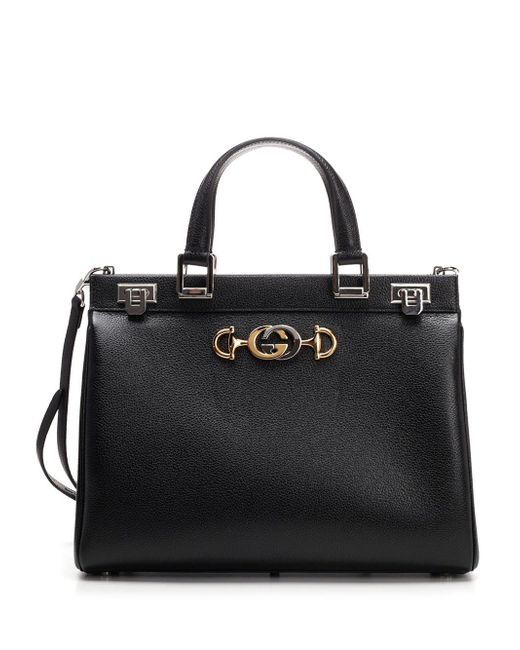 Gucci Black Zumi Grainy Leather Medium Top Handle Bag