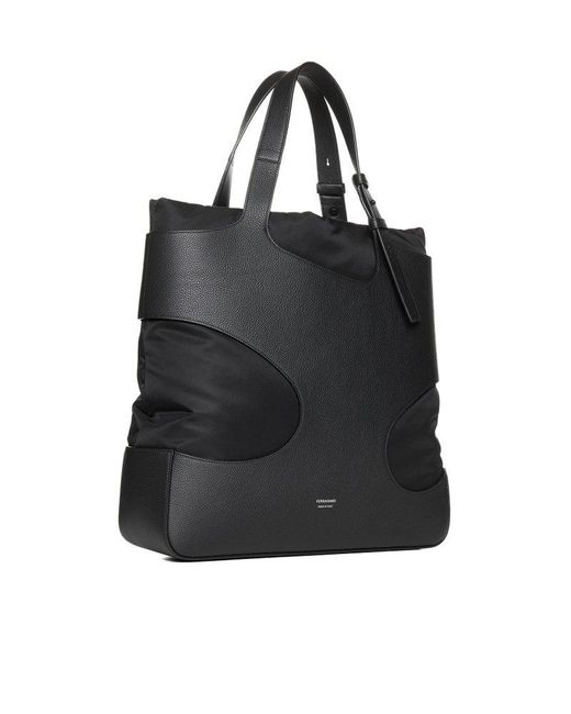 Ferragamo Black Cut Out Leather And Nylon Bag for men