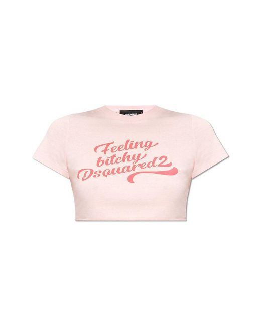 DSquared² Pink Crop Top With Logo,