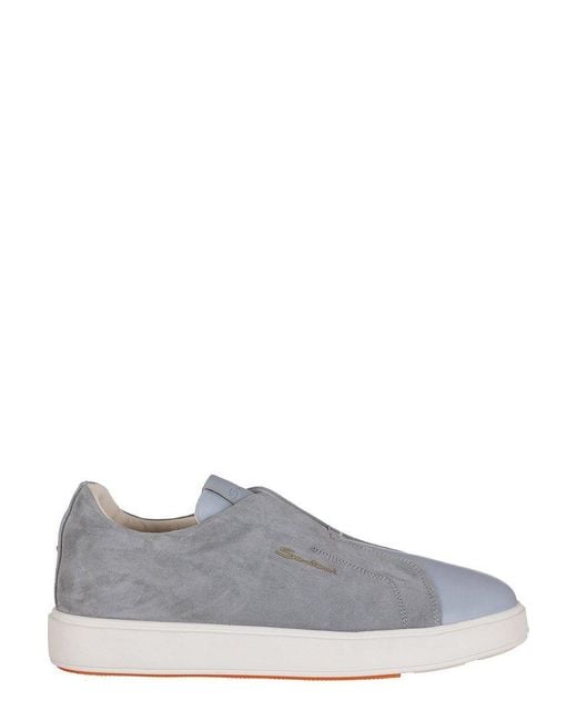 Santoni Gray Logo Embroidered Panelled Sneakers for men