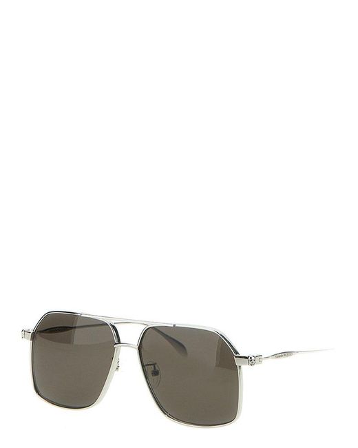 Alexander McQueen Gray Metallic Frame Sunglasses for men