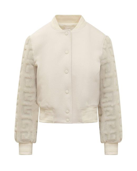 Givenchy White 4g Wool And Fur Short Bomber Jacket