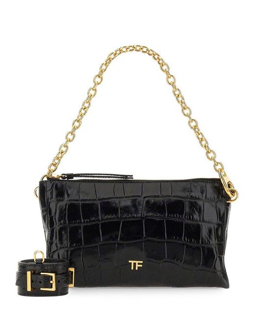 Tom Ford Black Embossed Chain-linked Clutch Bag