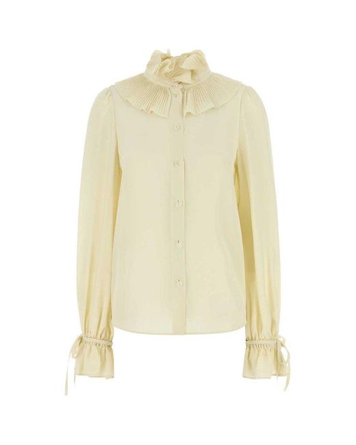 Valentino Yellow Ruffled Collar Button-Up Shirt