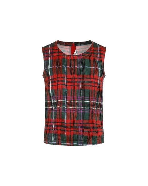 Comme des Garçons Red Checked Pleated Top