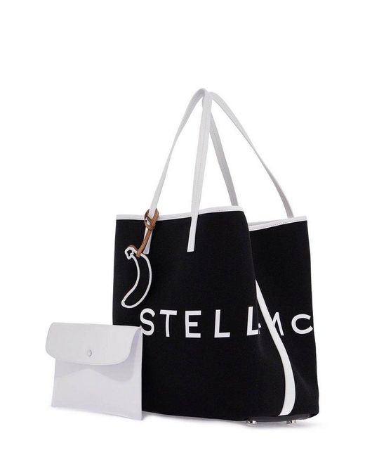 Stella McCartney Black Logo Printed Contrast-Trim Tote Bag