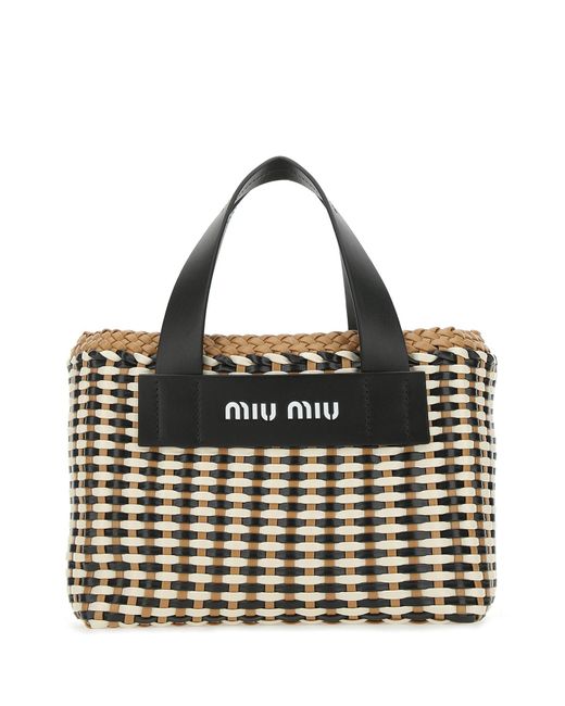 Miu Miu Black Intreccio Leather Tote Bag