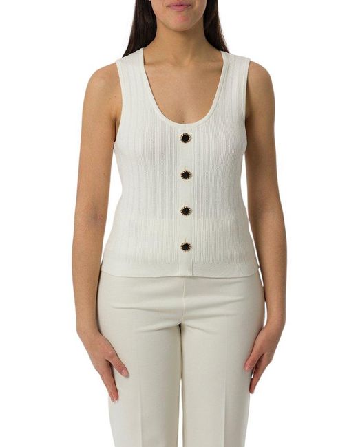 Twinset White Decorative Button Knit Top