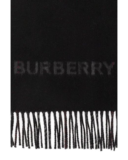 Burberry Reversible Logo Detailed Fringed Scarf in Black for Men Lyst