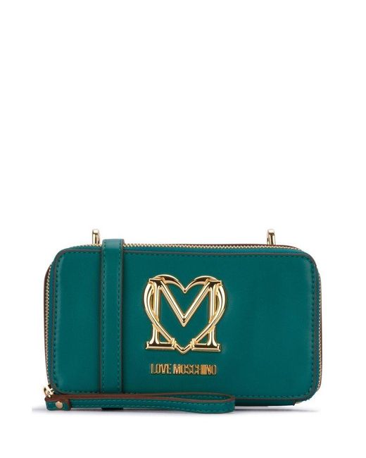Love Moschino Green Logo-plaque Zip Around Crossbody Bag