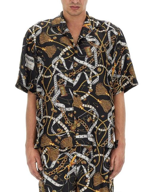 Moschino Motif Printed Short-sleeved Shirt in Black for Men | Lyst