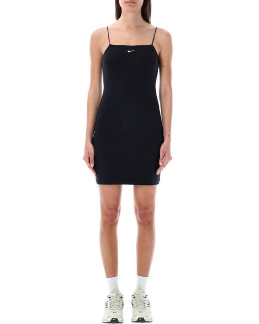 Nike Black Sportswear Chill Knitted Tight Mini-rib Cami Dress