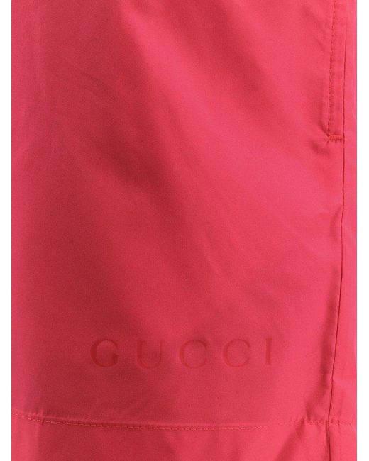 Gucci Red Technical Poplin Swim Shorts for men