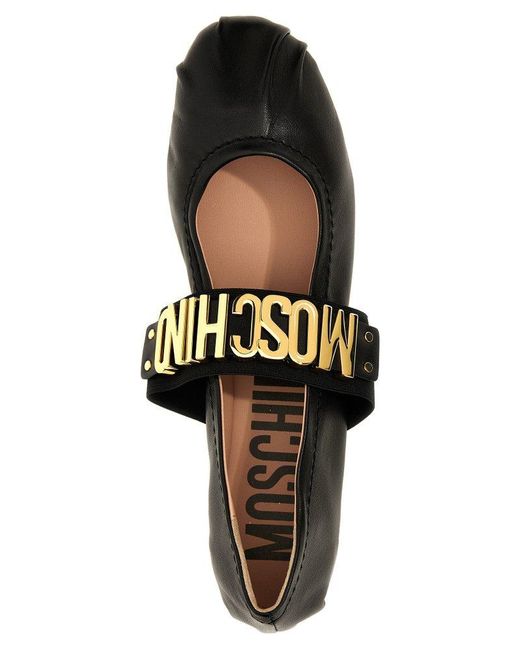 Moschino Black Logo Leather Ballet Flats Flat Shoes