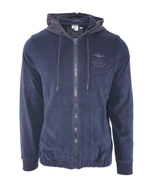 Aeronautica Militare Blue Zip-Up Drawstring Hoodie for men
