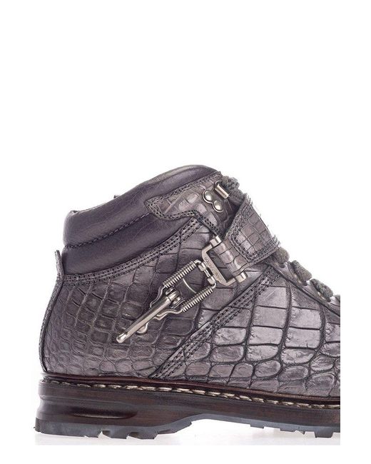 Dolce & Gabbana Gray Embossed Lace-up Boots for men