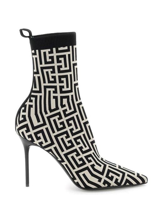 Balmain Black Logo Monogram Knitted Ankle Boots