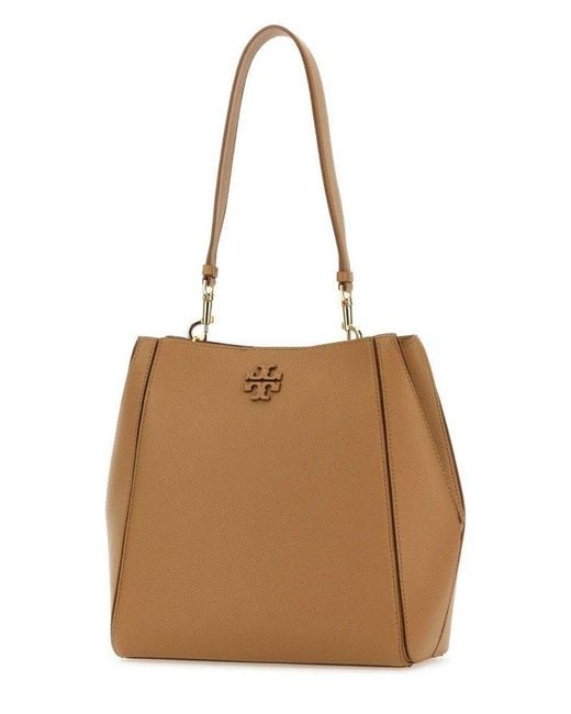 Tory Burch Brown Grained Leather Bucket Handbag