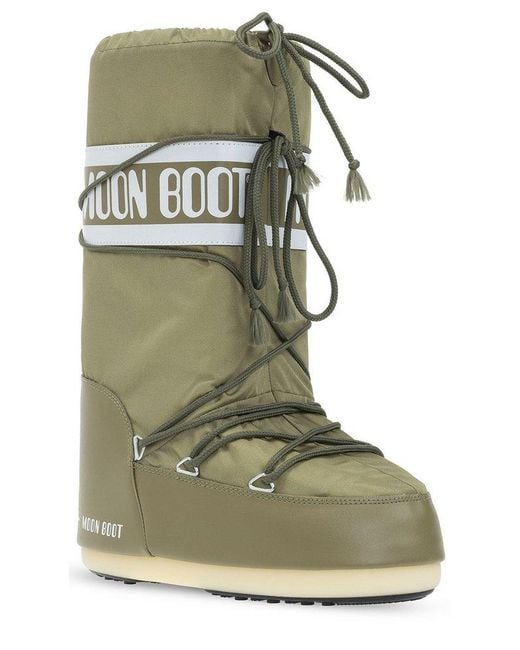 Moon Boot Icon Logo Printed Lace up Snow Boots in Green Lyst