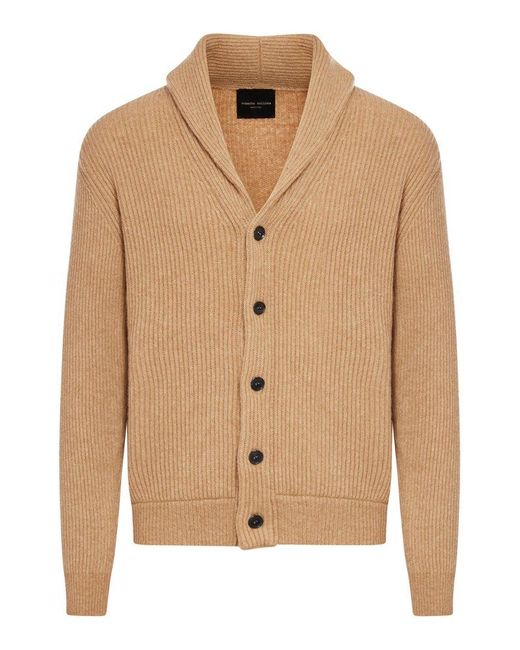 Roberto Collina Natural Long Sleeved Knitted Cardigan for men