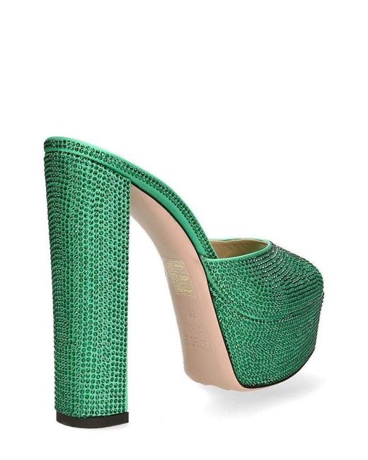 Gedebe Green Jery Embellished Slip-on Heeled Sandals