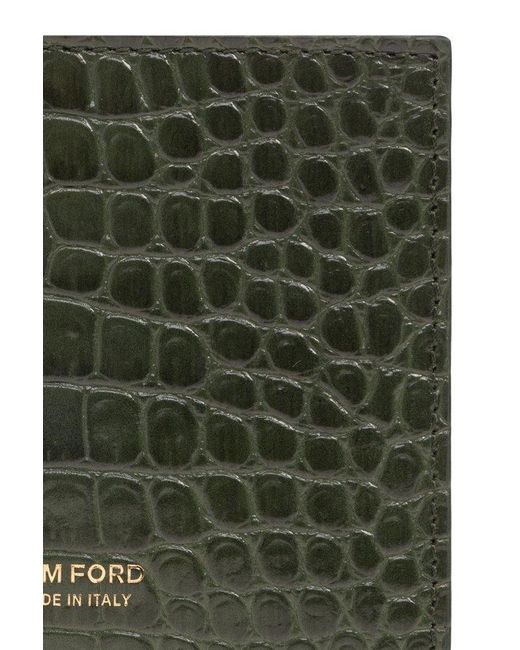 Tom Ford Green Logo Printed Embossed Money Clip Wallet for men
