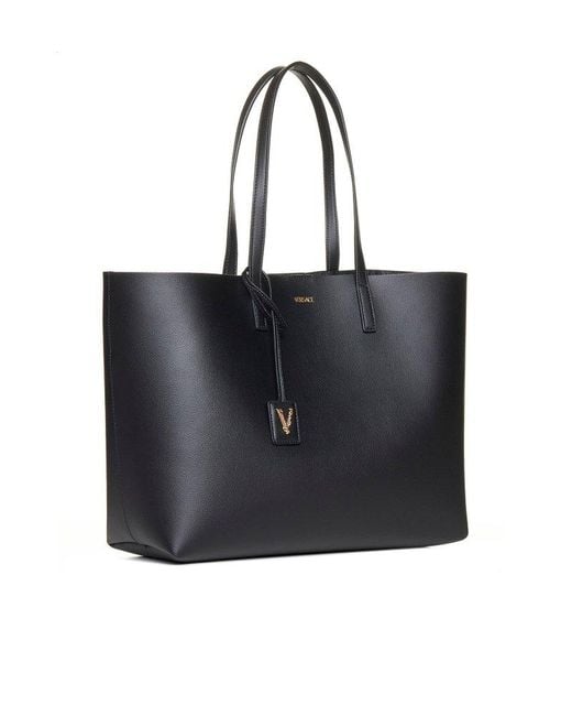 Versace Black Virtus Leather Tote Bag