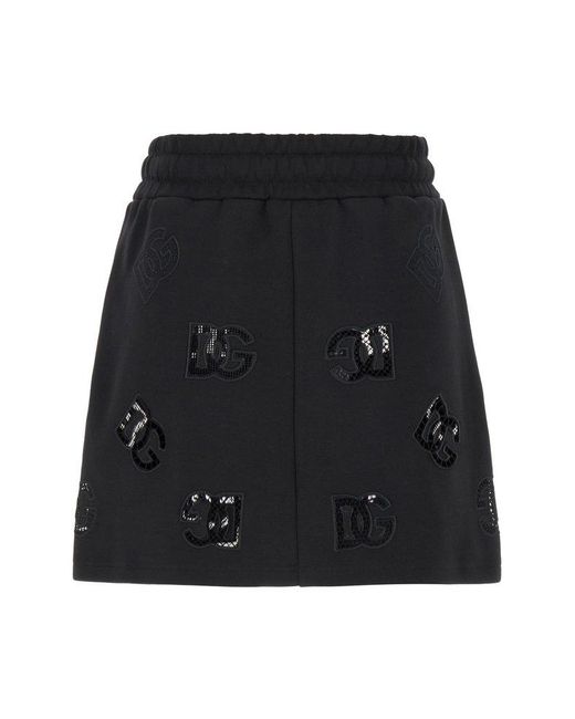 Dolce & Gabbana Black Dg Logo Embroidered Drawstring Mini Skirt