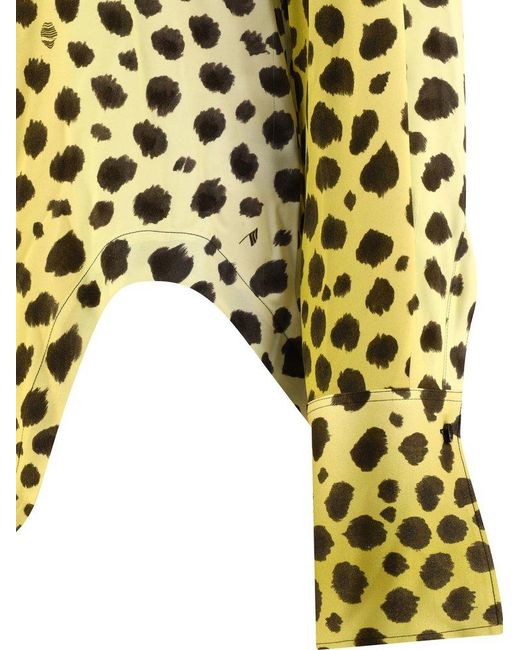 The Attico Yellow Eliza Leopard Pattern Buttoned Shirt