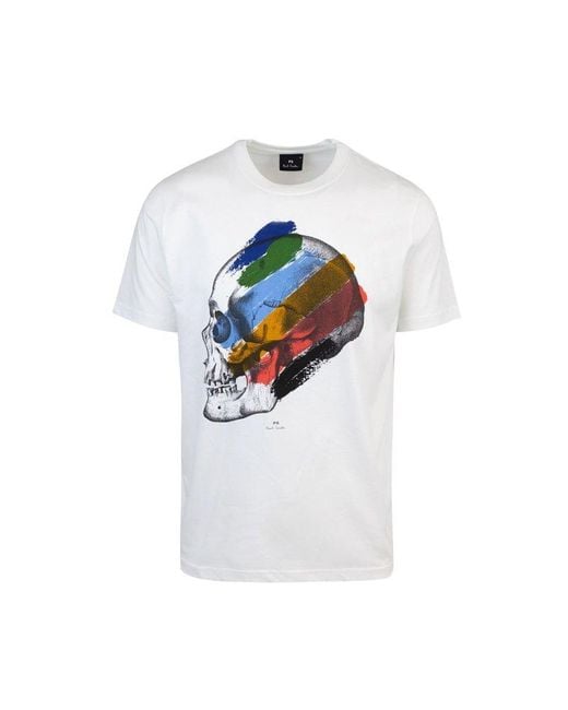 PS by Paul Smith White Skull Printed Crewneck T-shirt for men