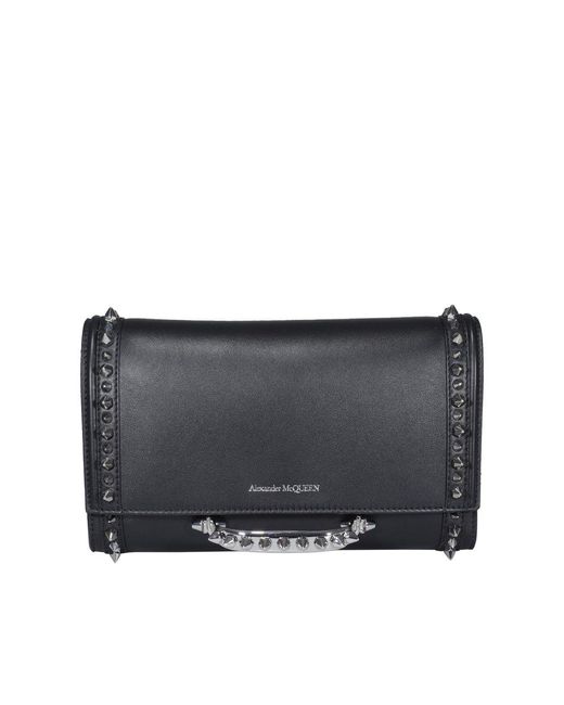 Alexander McQueen Black Logo Debossed Studded Clutch Bag