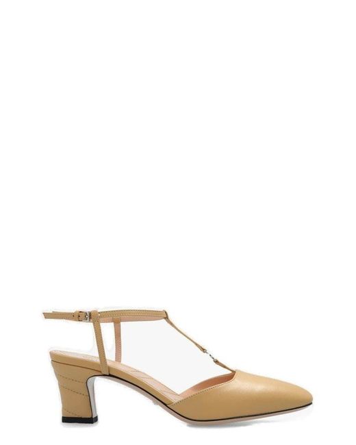 Gucci Natural Leather Double G Slingback Pumps 55