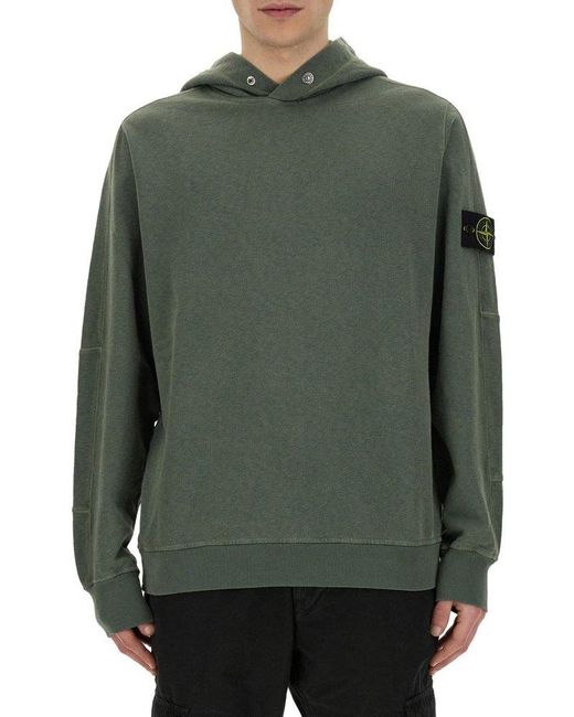 Stone Island Green Press-stud Fastened Logo Patch Hoodie for men