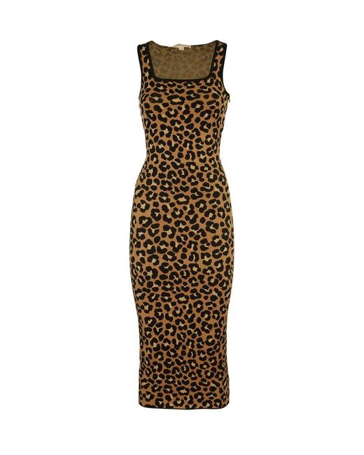 Michael Kors Natural Leopard Jacquard Midi Dress