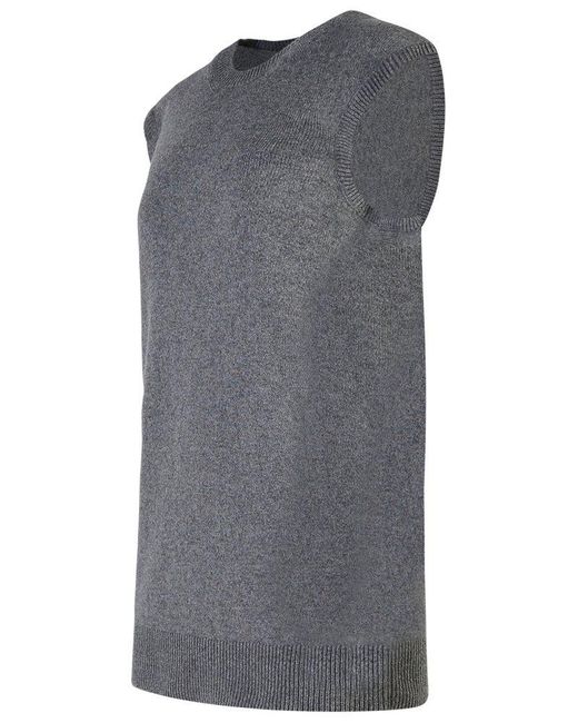 Stella McCartney Gray Knit Top In Recycled Cashmere And Wool With Front Bow