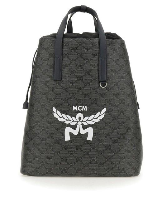 MCM Black Medium Himmel Lauretos Logo Printed Backpack for men