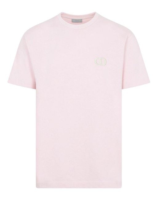 Dior Pink Cd Embroidered Crewneck T-shirt for men